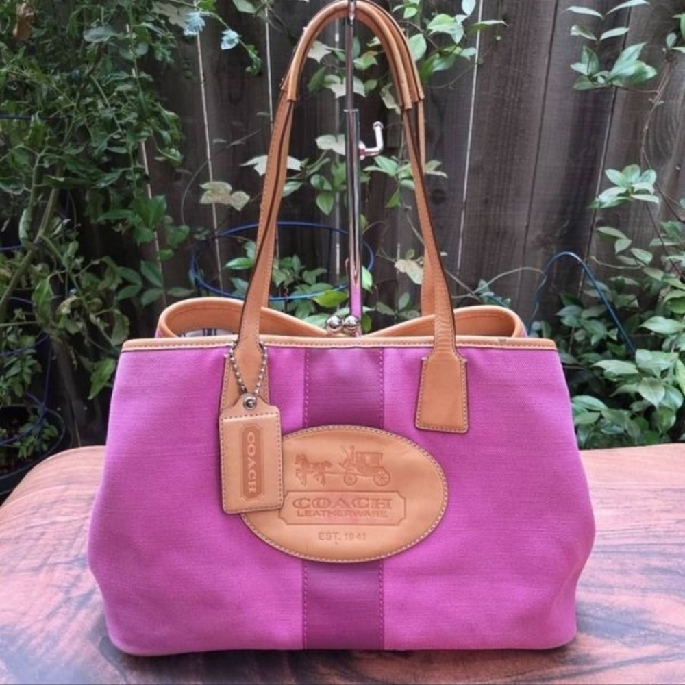 Coach Y2K Hamptons 10th Anniversary Tote Kisslock Pink Canvas Shoulder Bag
